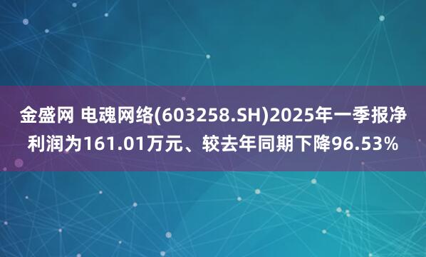 金盛网 电魂网络(603258.SH)2025年一季报净利润为161.01万元、较去年同期下降96.53%